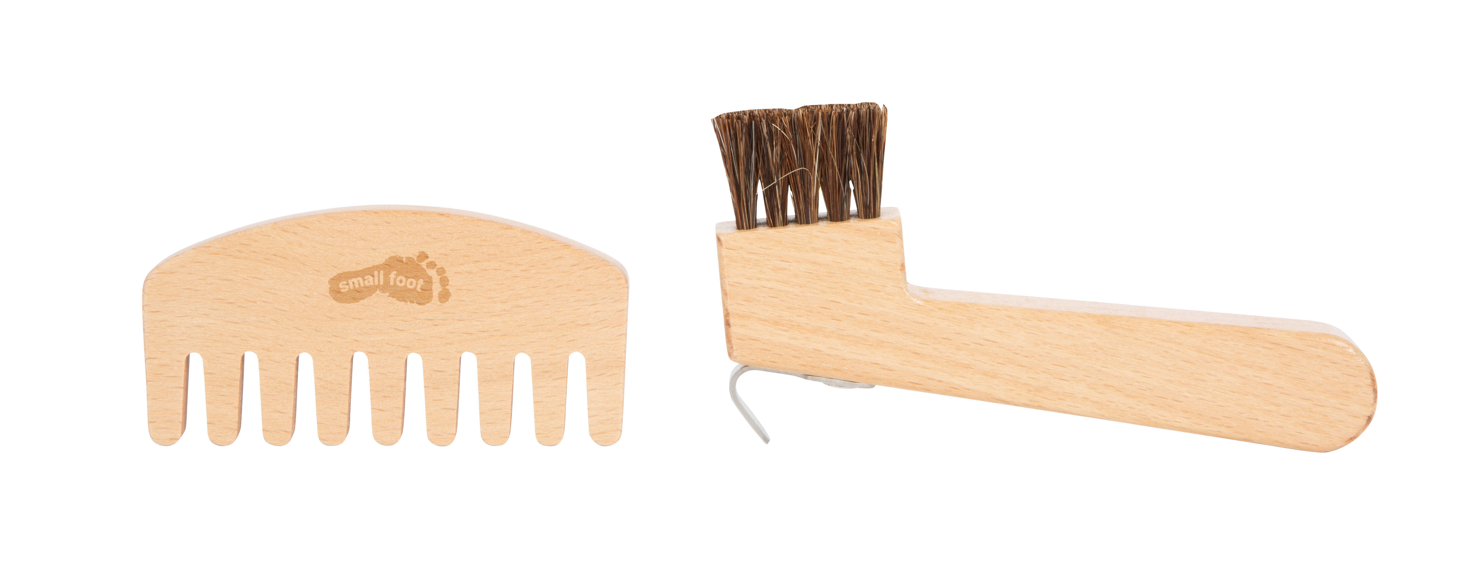 Hupfkratzer und Striegel aus Holz zum Spielen