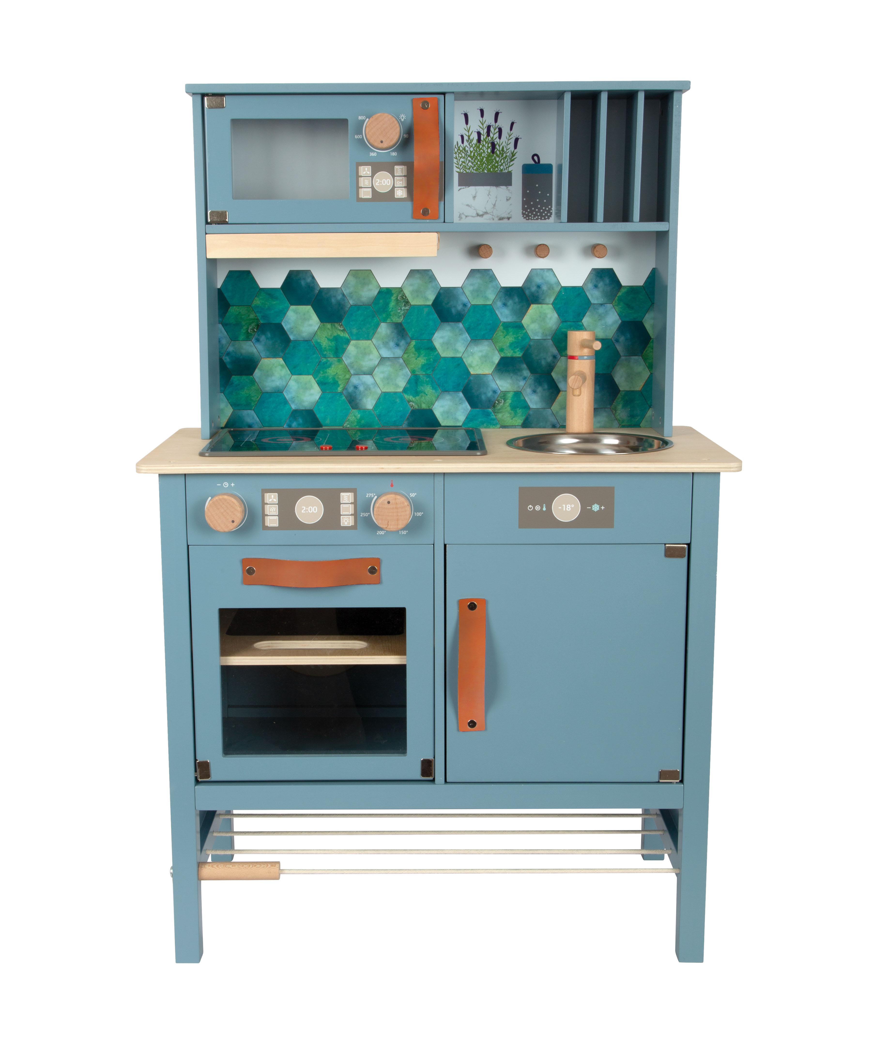 Spielküche aus Holz in modernen Farben