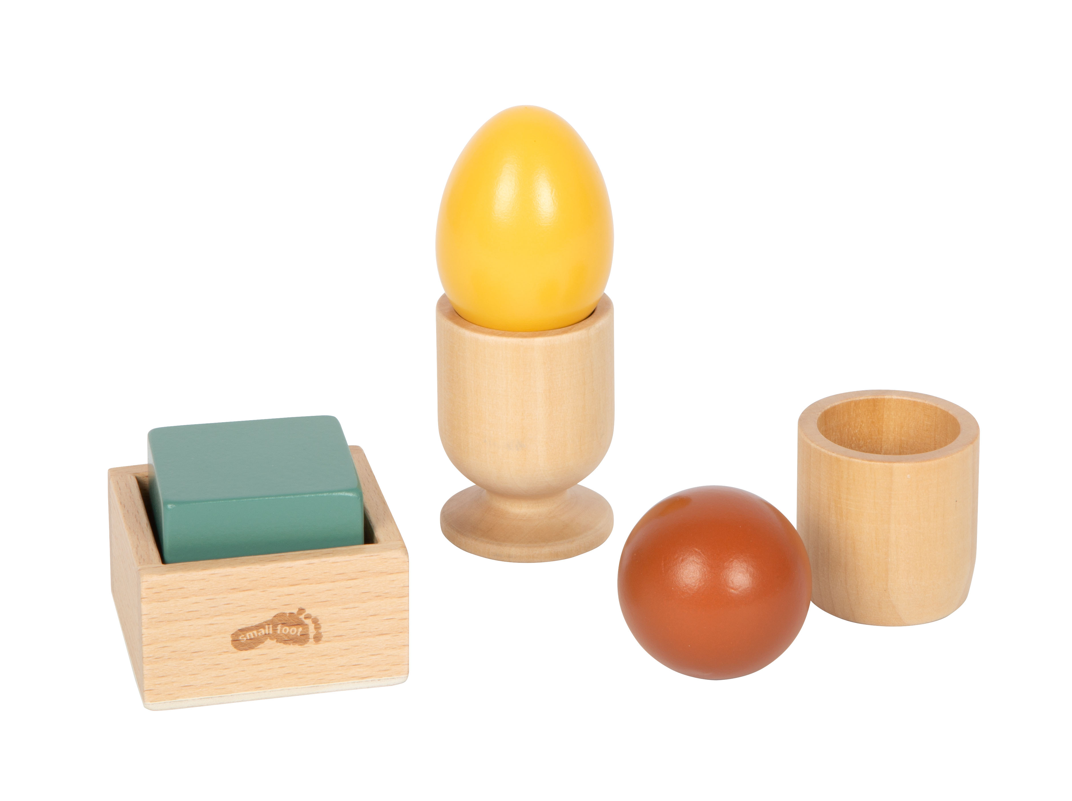 Montessori Sortierspiel mit sechs Teilen: Kugel, Würfel und Ei