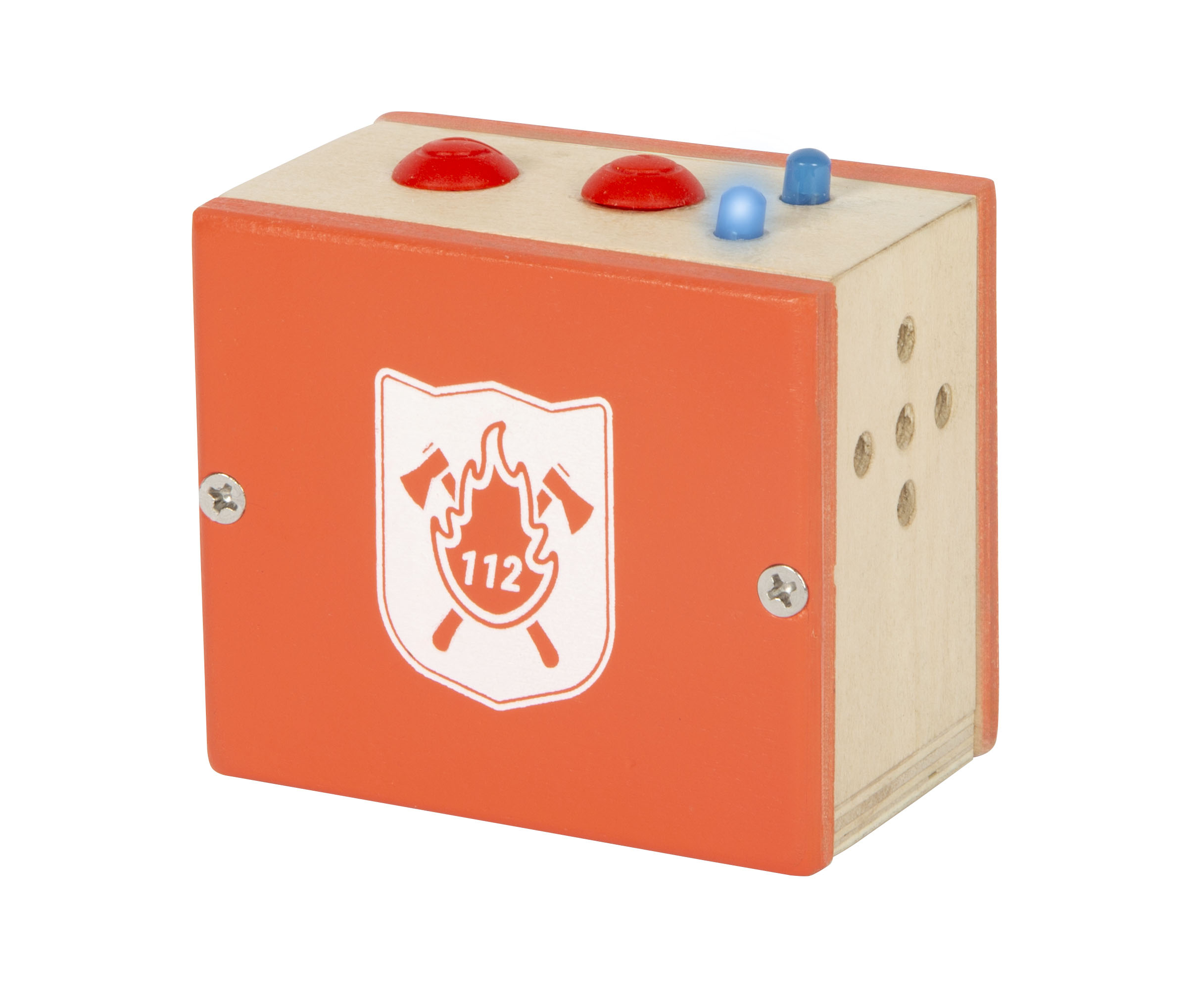 Rote Holzbox mit Licht- und Sound-Funktion für Spiel-Feuerwehrauto