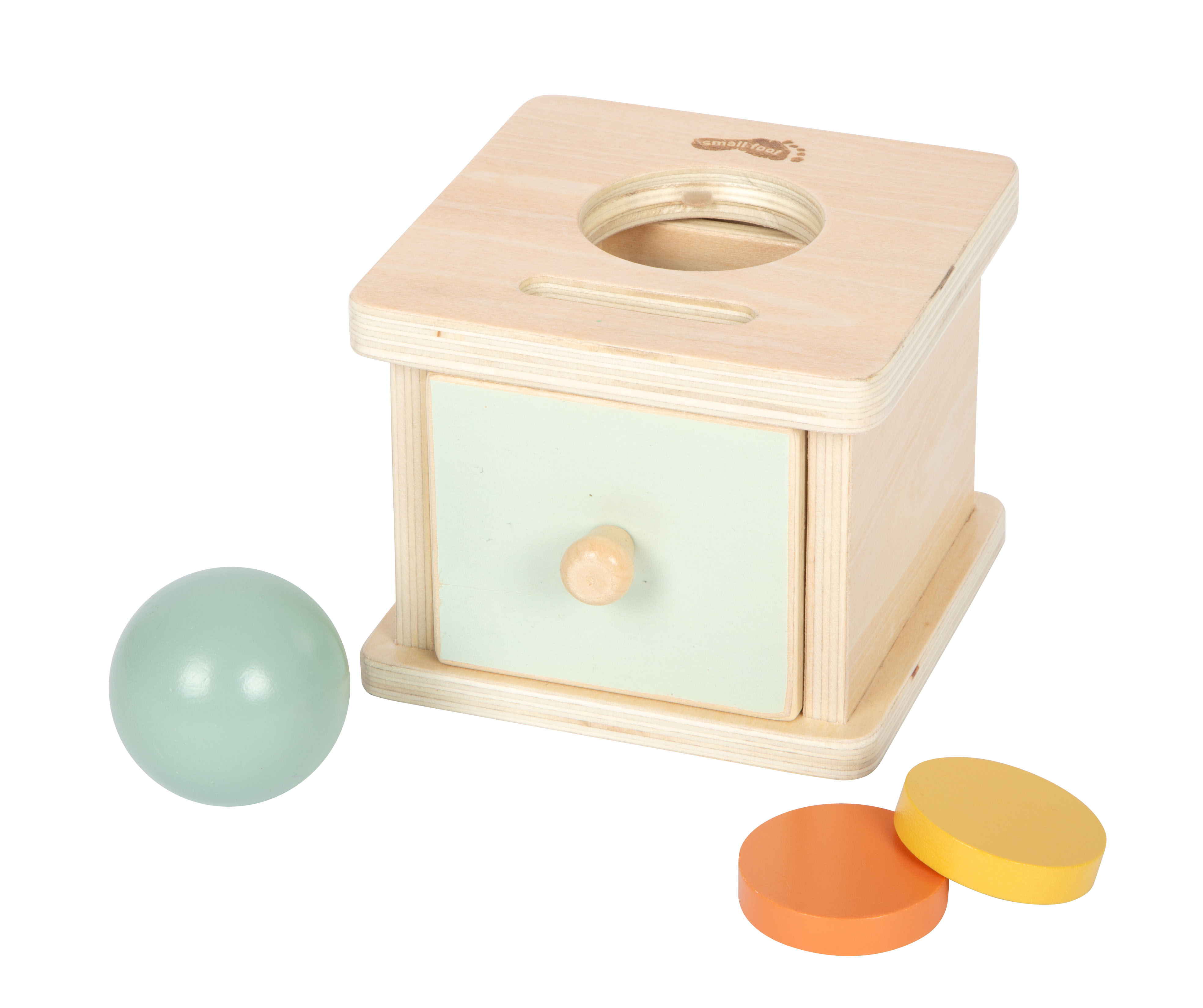 Montessori-Steck- und Kugelkasten aus Holz mit Einwurfschlitz