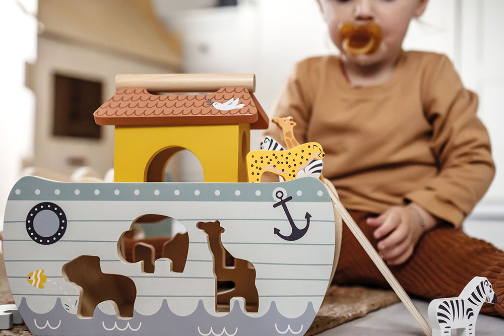 Kind spielt Steckspiel Arche Noah