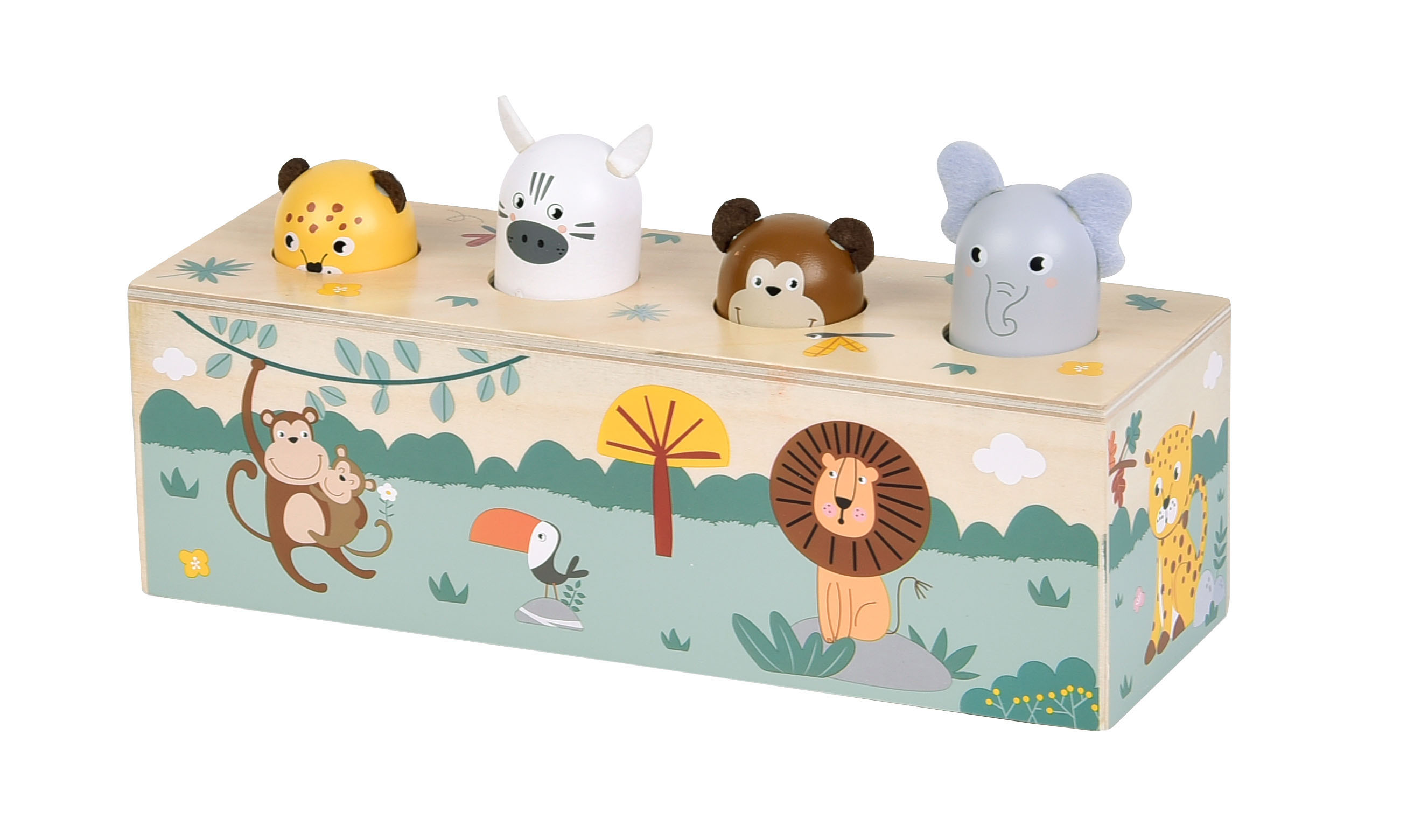 Drückspiel Safari: Affe, Babylöwe, Tukan