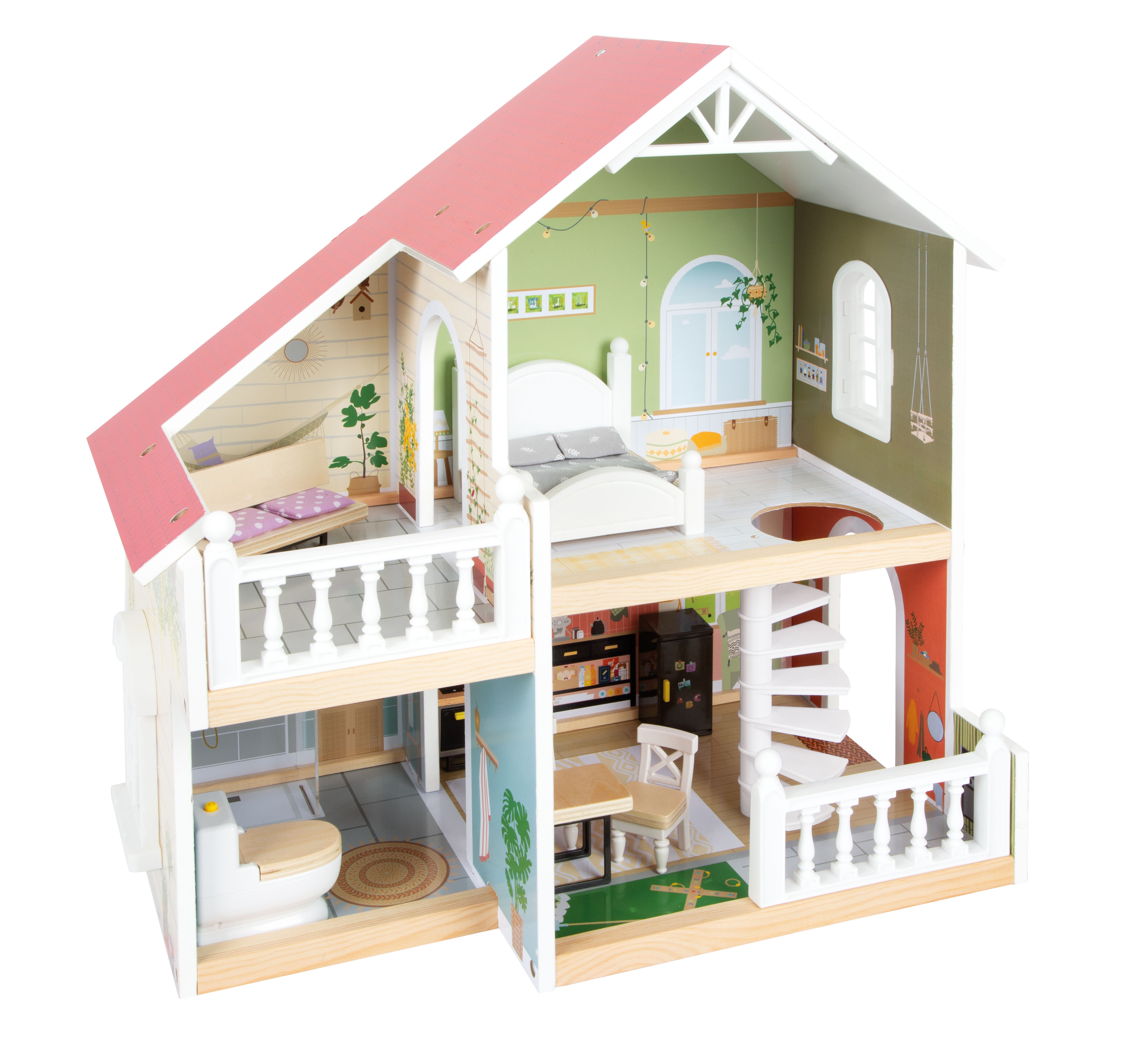 Puppenhaus mit zwei Etagen und Möbeln