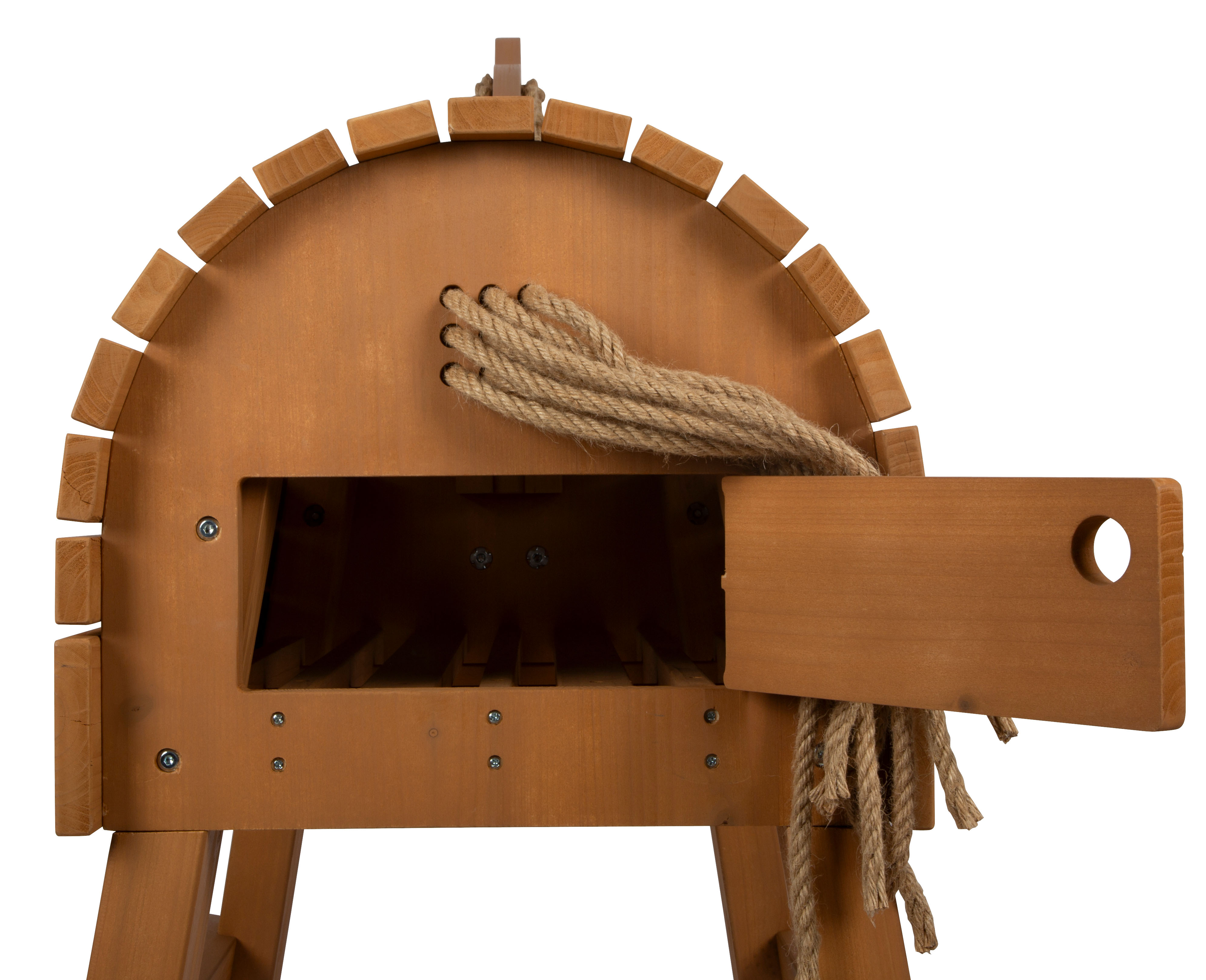 Holzpferd braun mit Klappe geöffnet Stauraum