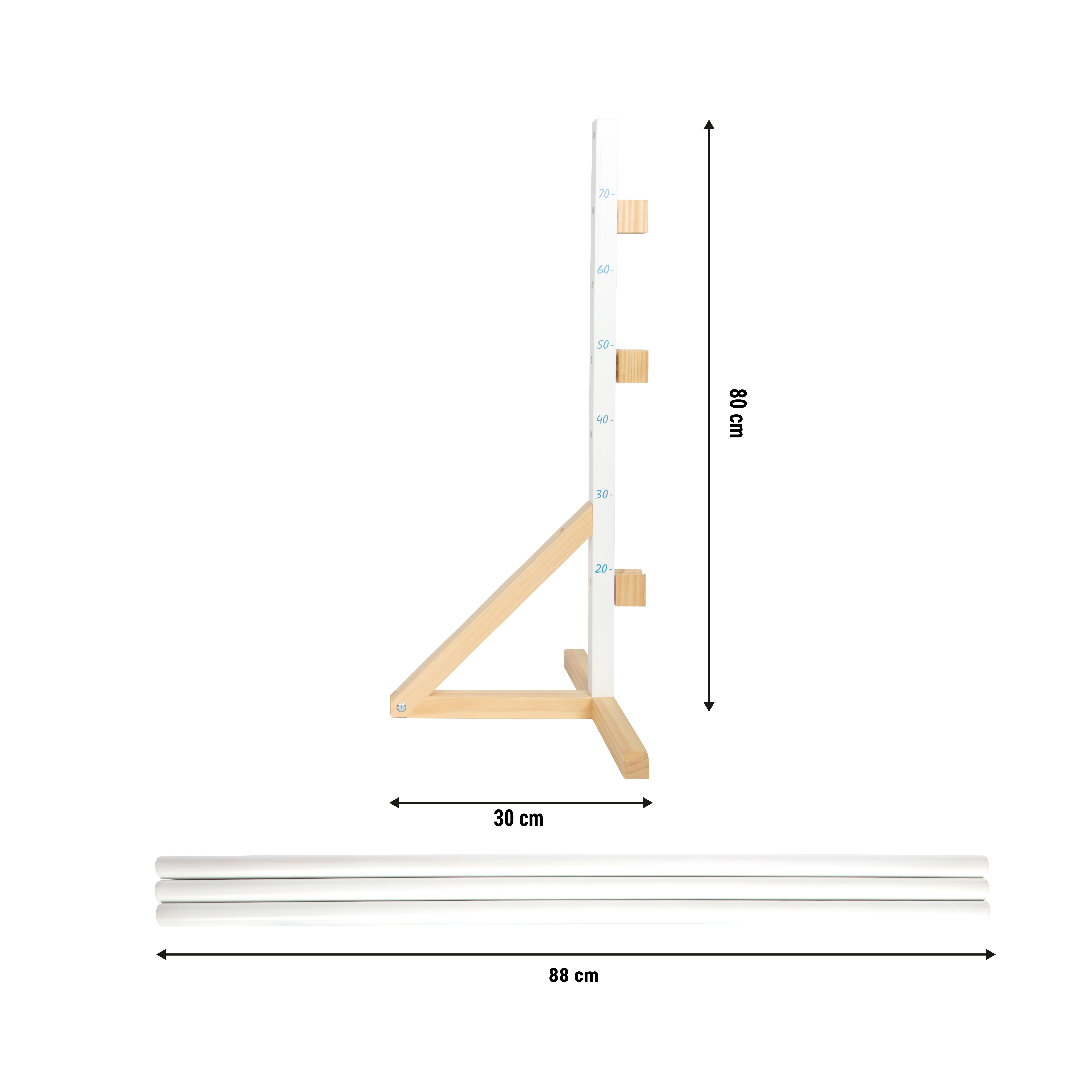 Lernstation, Kletterwand, Holzrahmen, Stütze, Maßangabe80cm