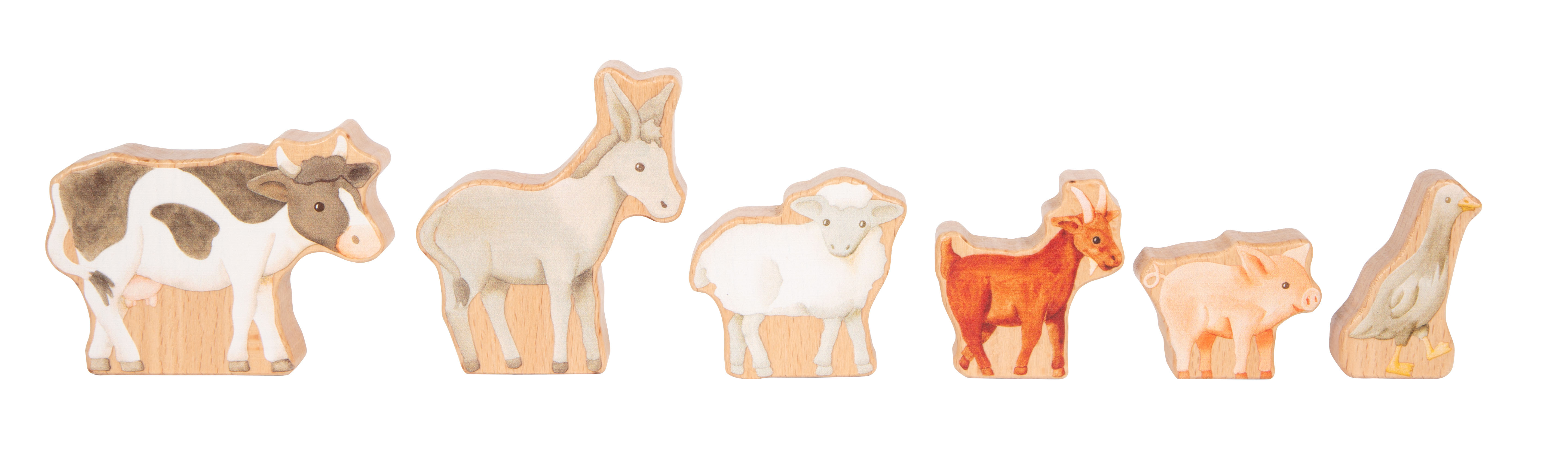 Holzbausteine Buddies mit Esel, Huhn und Schaf