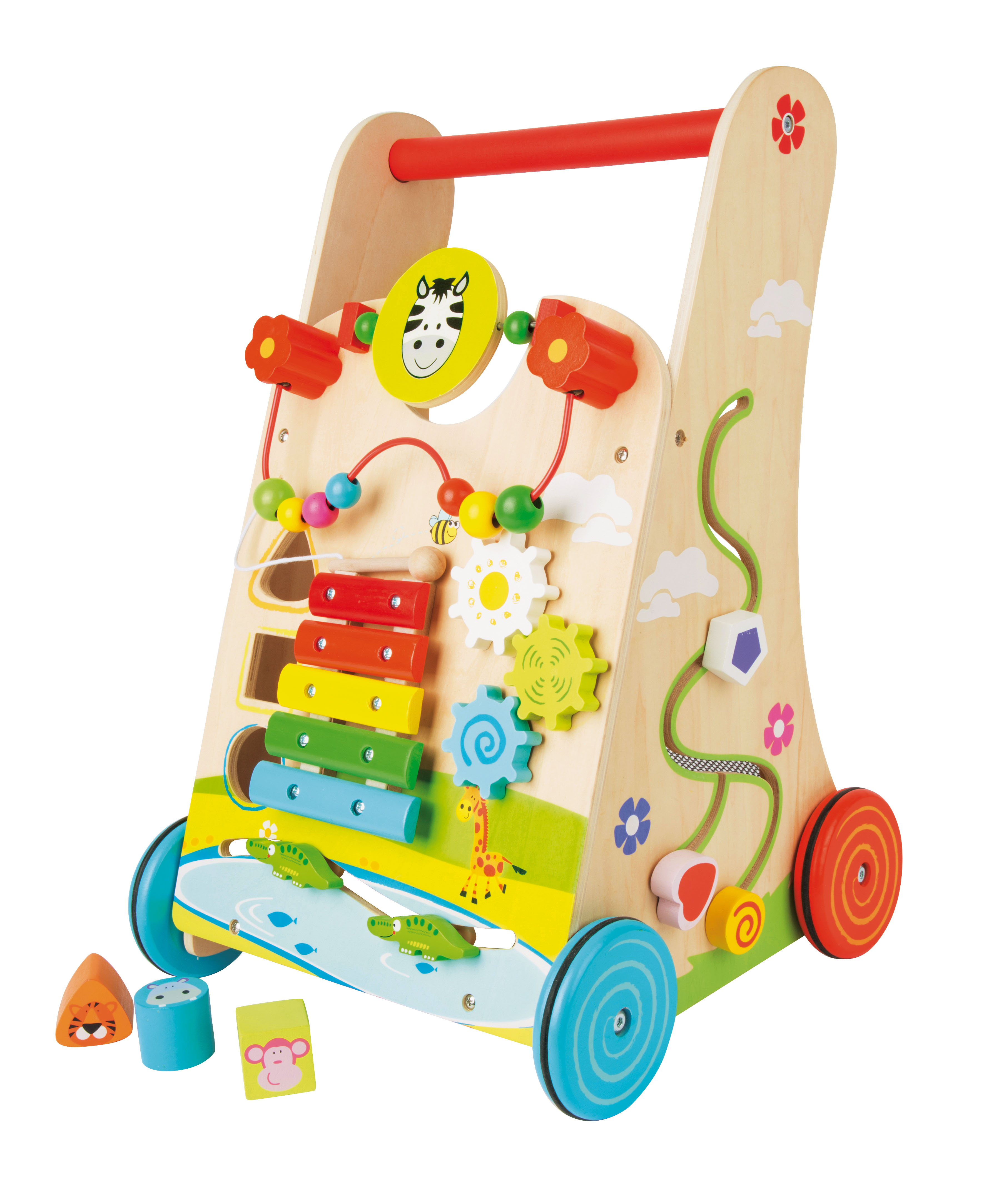 Bunter Lauflernwagen aus Holz für Kinder