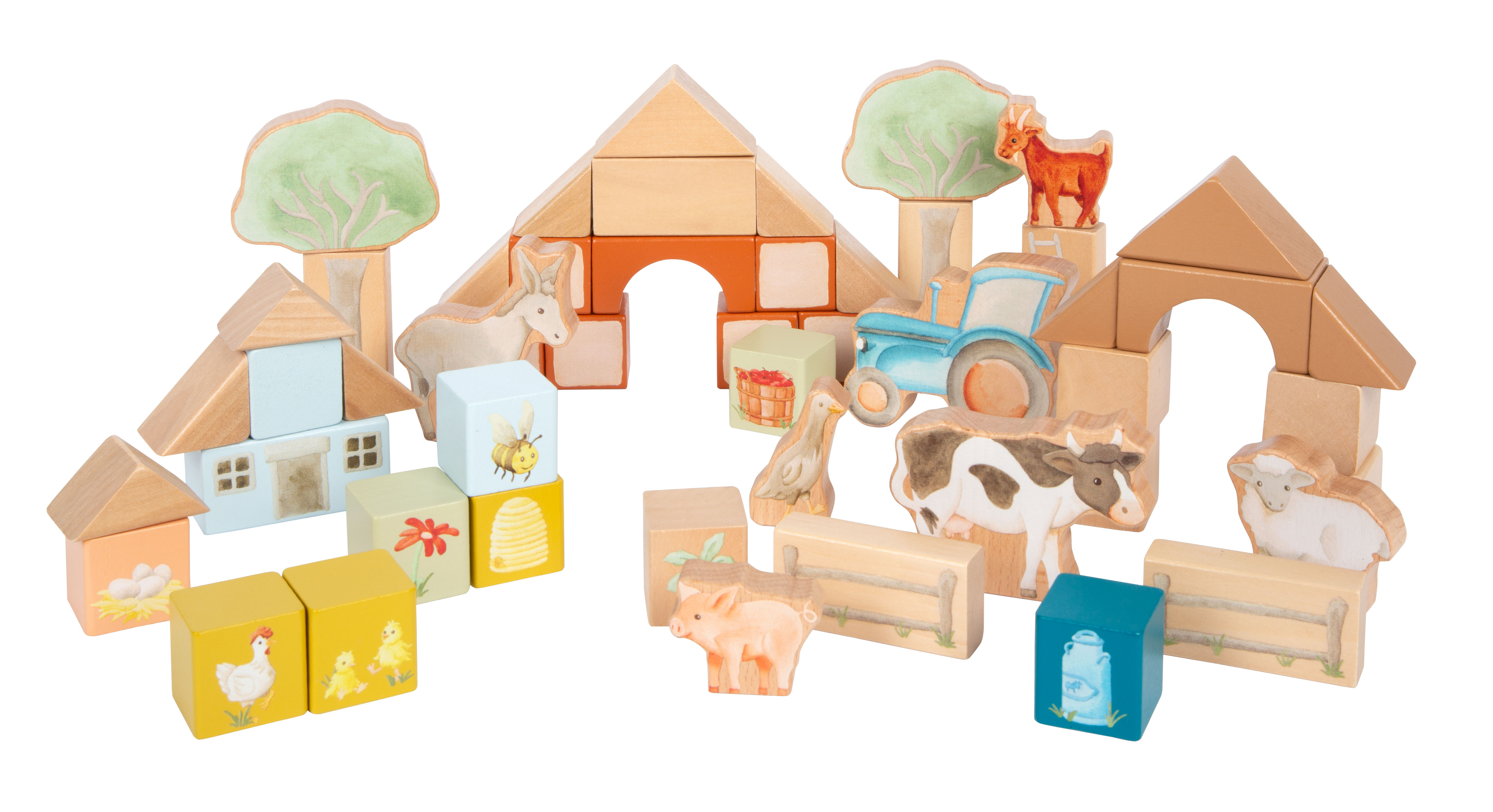 Holzbausteine Buddies mit Bauernhofmotiv