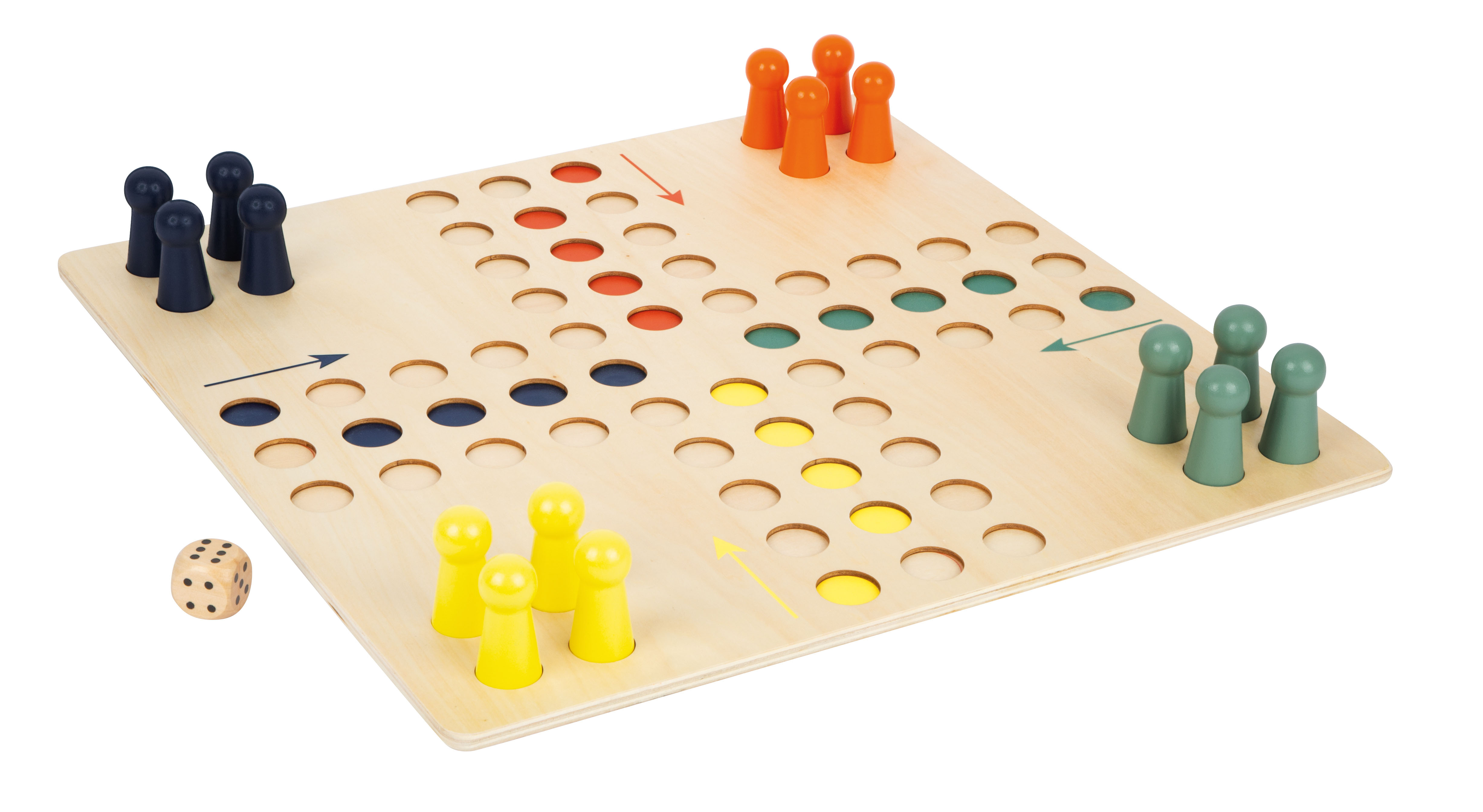 Großes Ludo-Spiel aus Holz mit bunten Spielfiguren