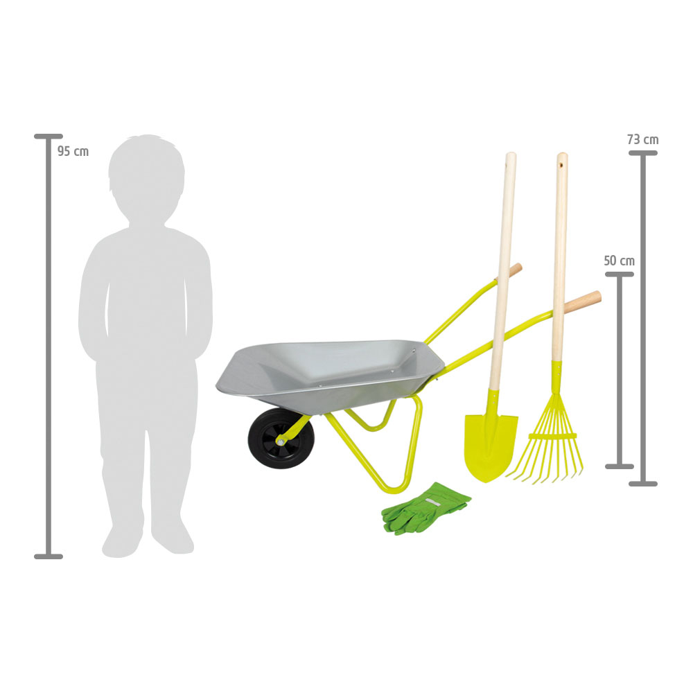 Schubkarre mit Gartenwerkzeug für Kinder