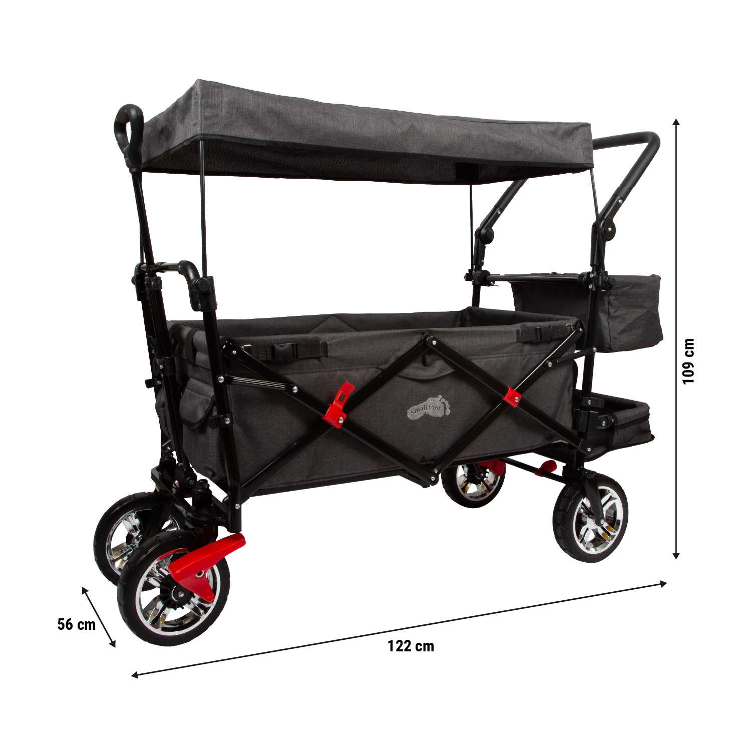 Bollerwagen mit Dach und Größen-Skizze