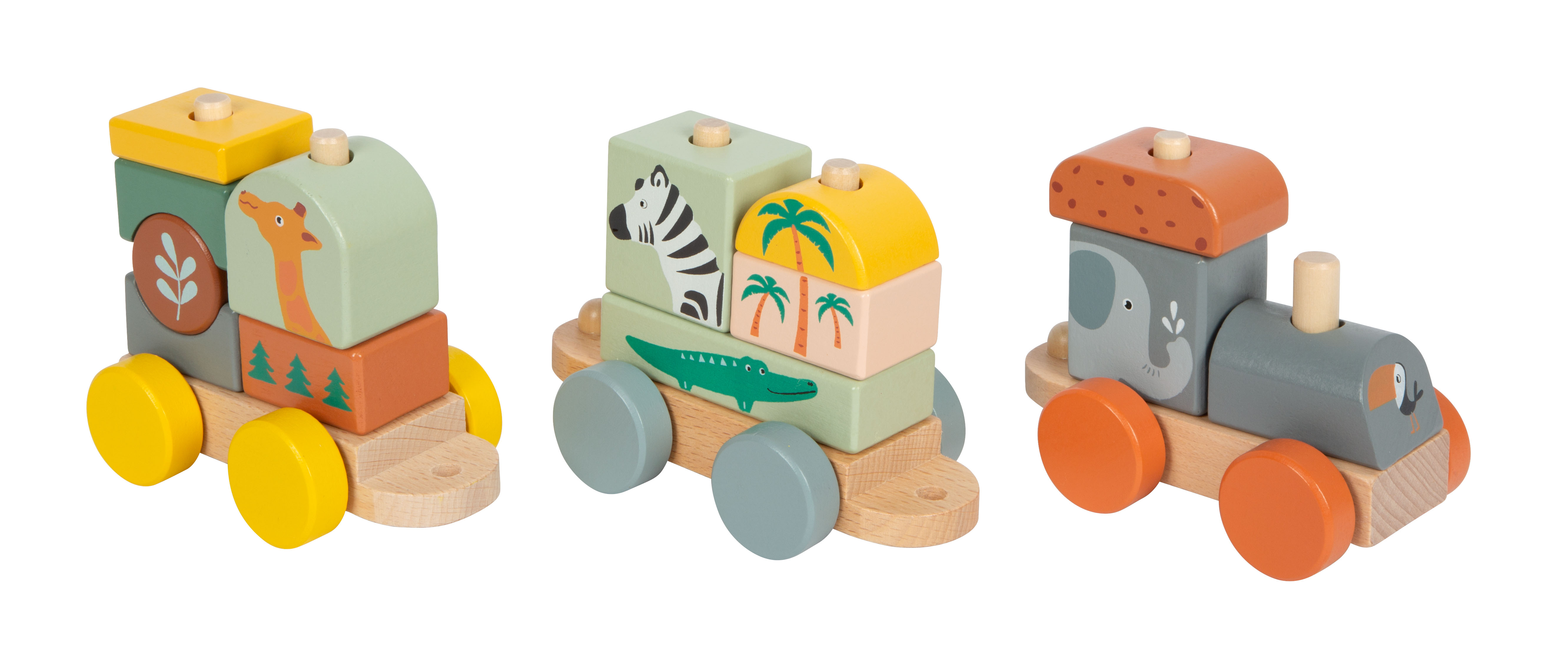 Dreiteiliger Holzzug mit Bausteinen für Kinder