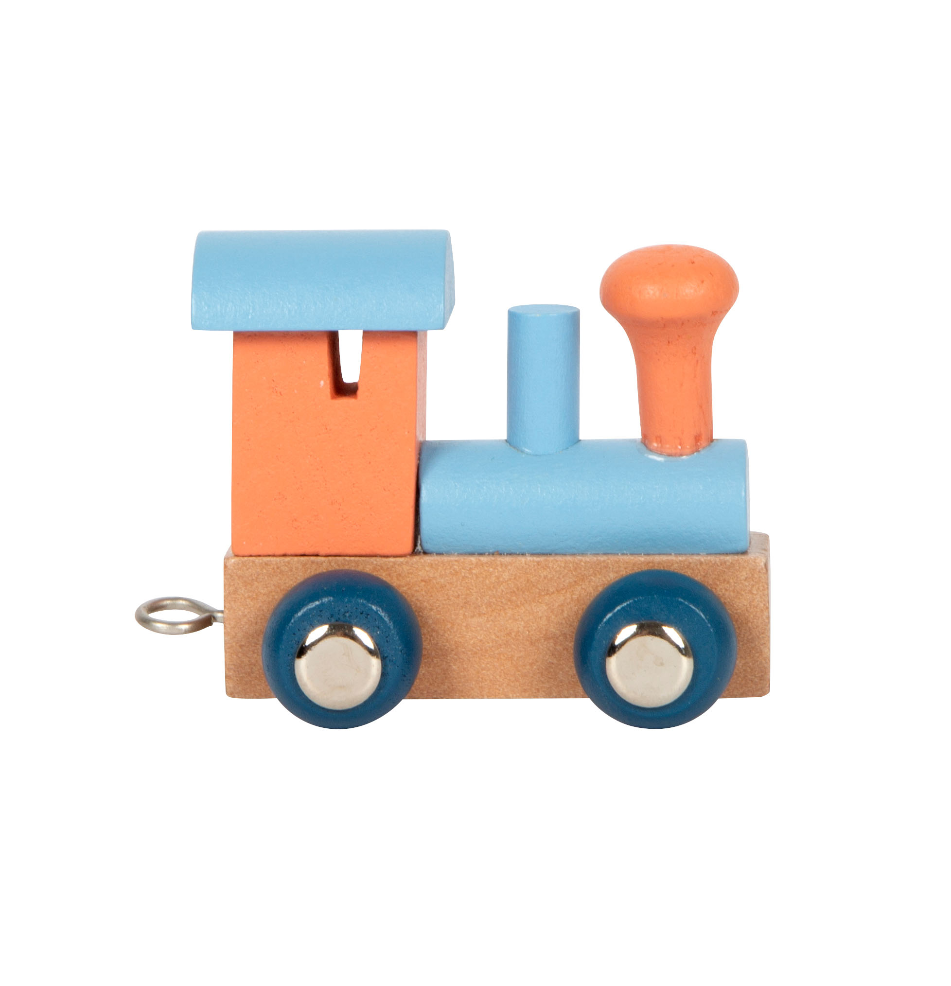 Blau-rote Buchstabenzug Lokomotive aus Holz