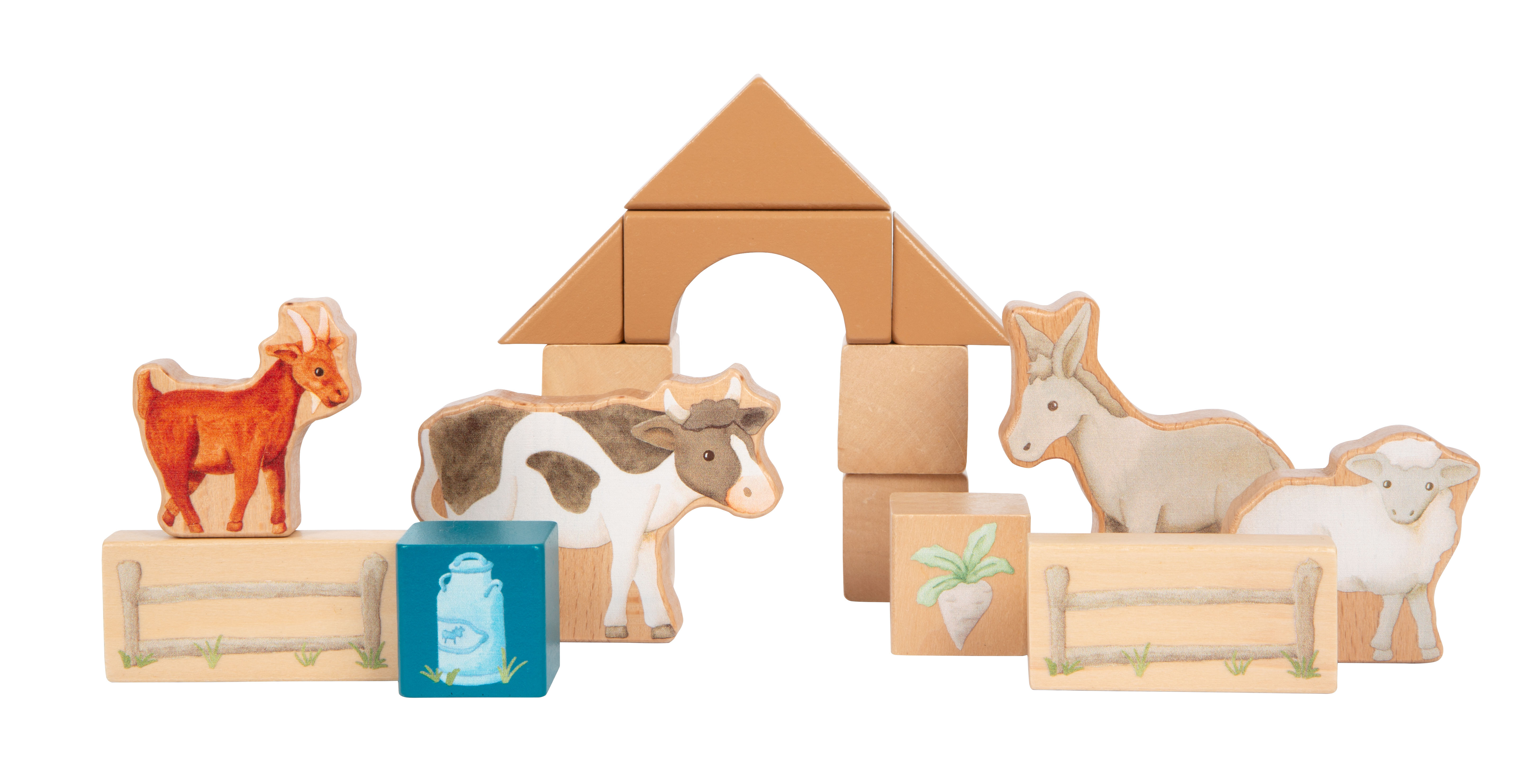 Holzbausteine Buddies mit Milch Kuh