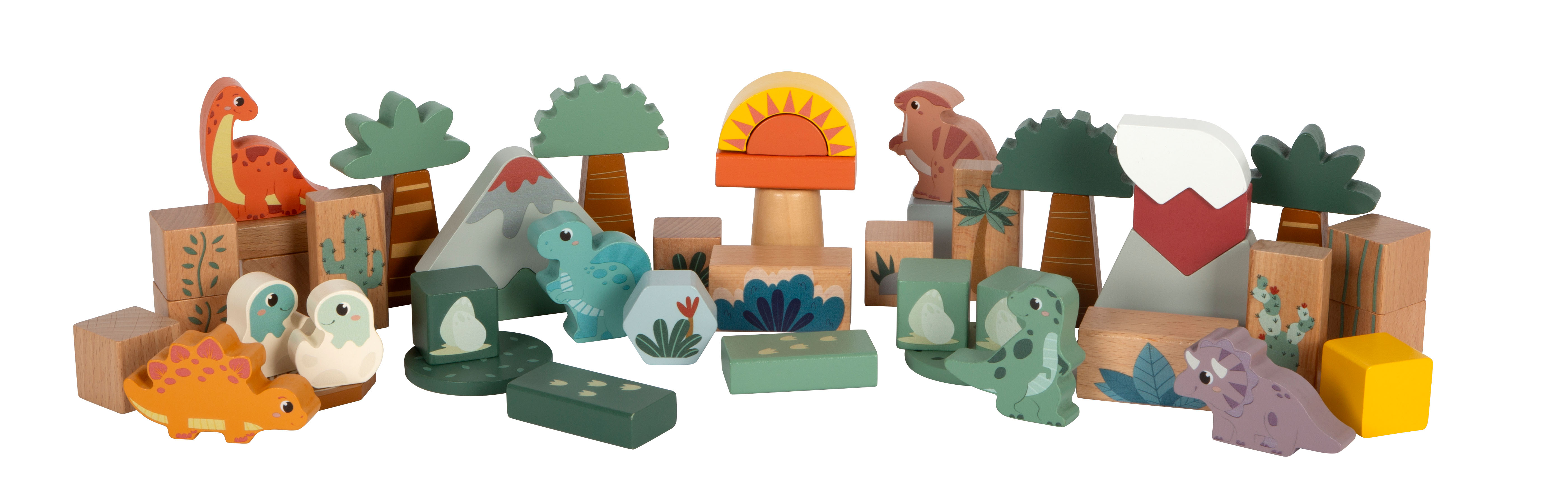 Verschiedene Bausteine für Kinder mit Dino-Figuren