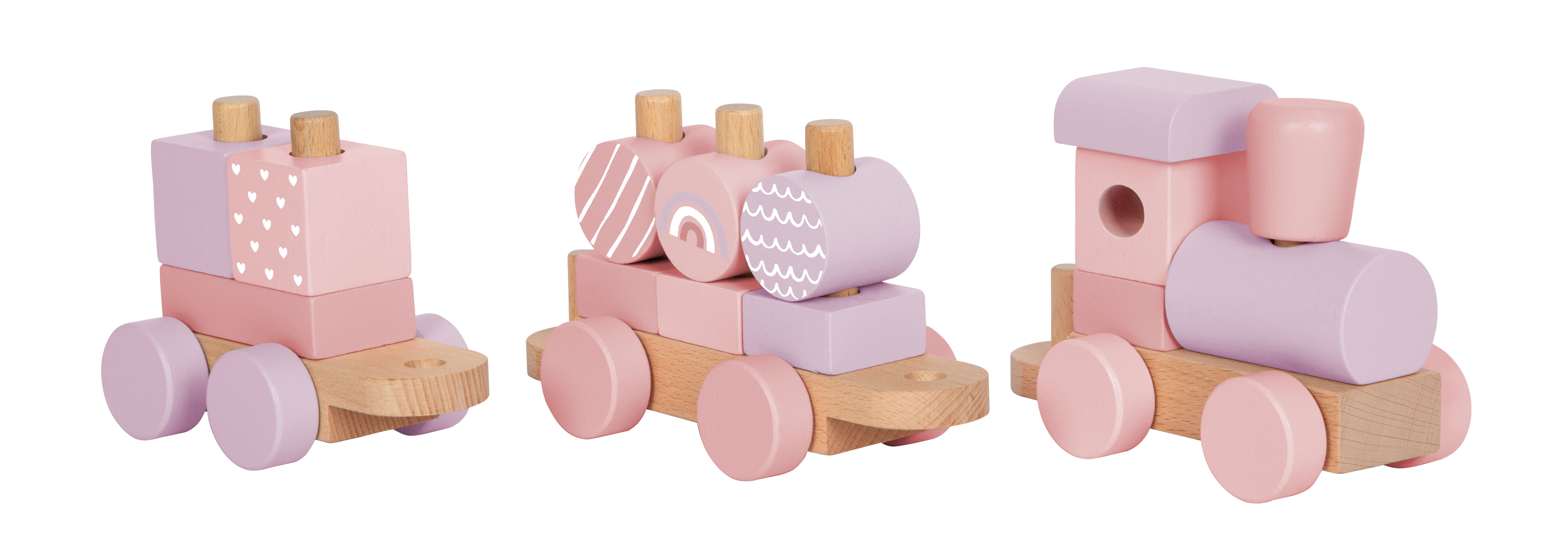 Holzzug rosa mit Holzbausteinen