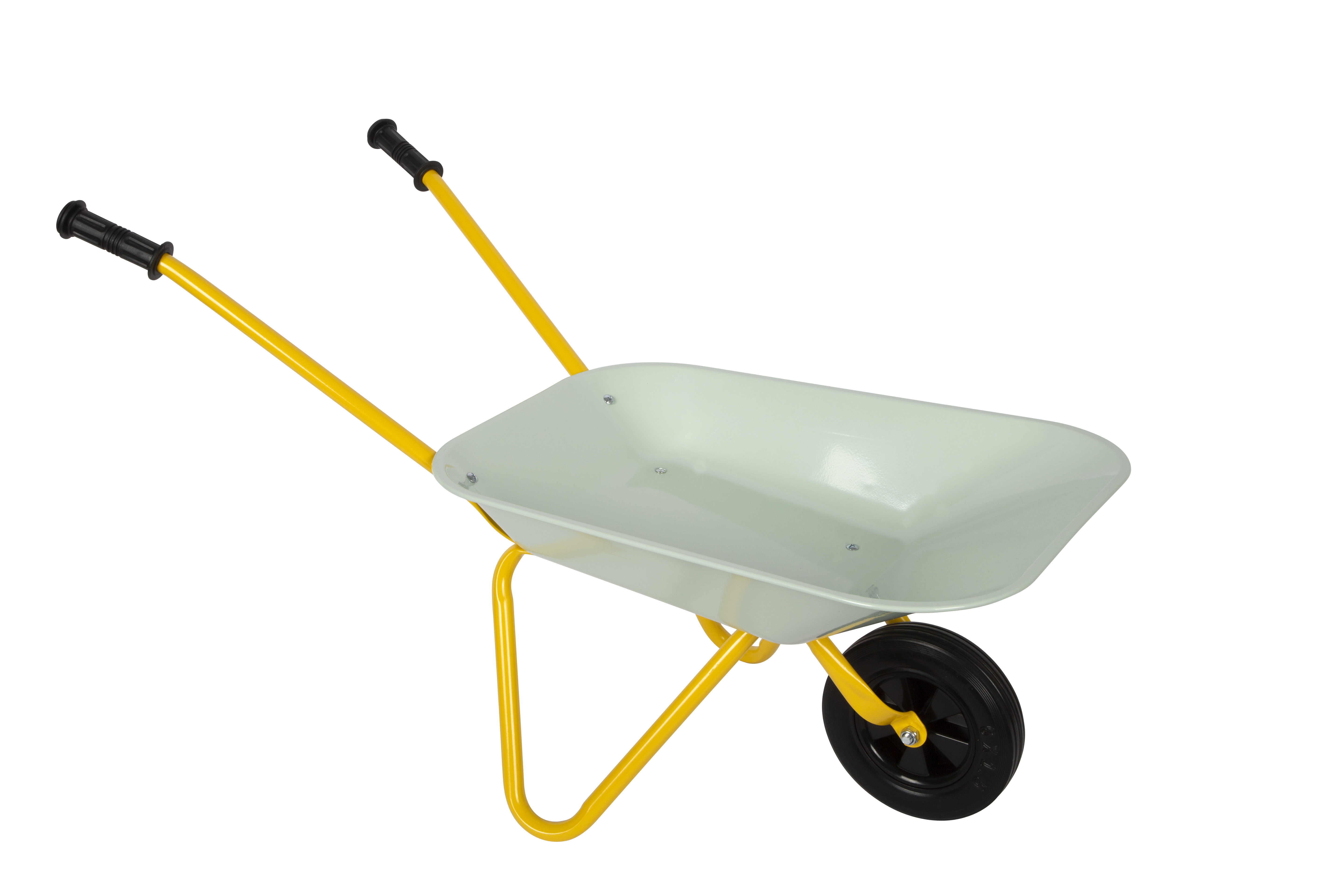 Schubkarre, Schubkarre Garten, gelb, Metallrahmen, Schale aus Metall