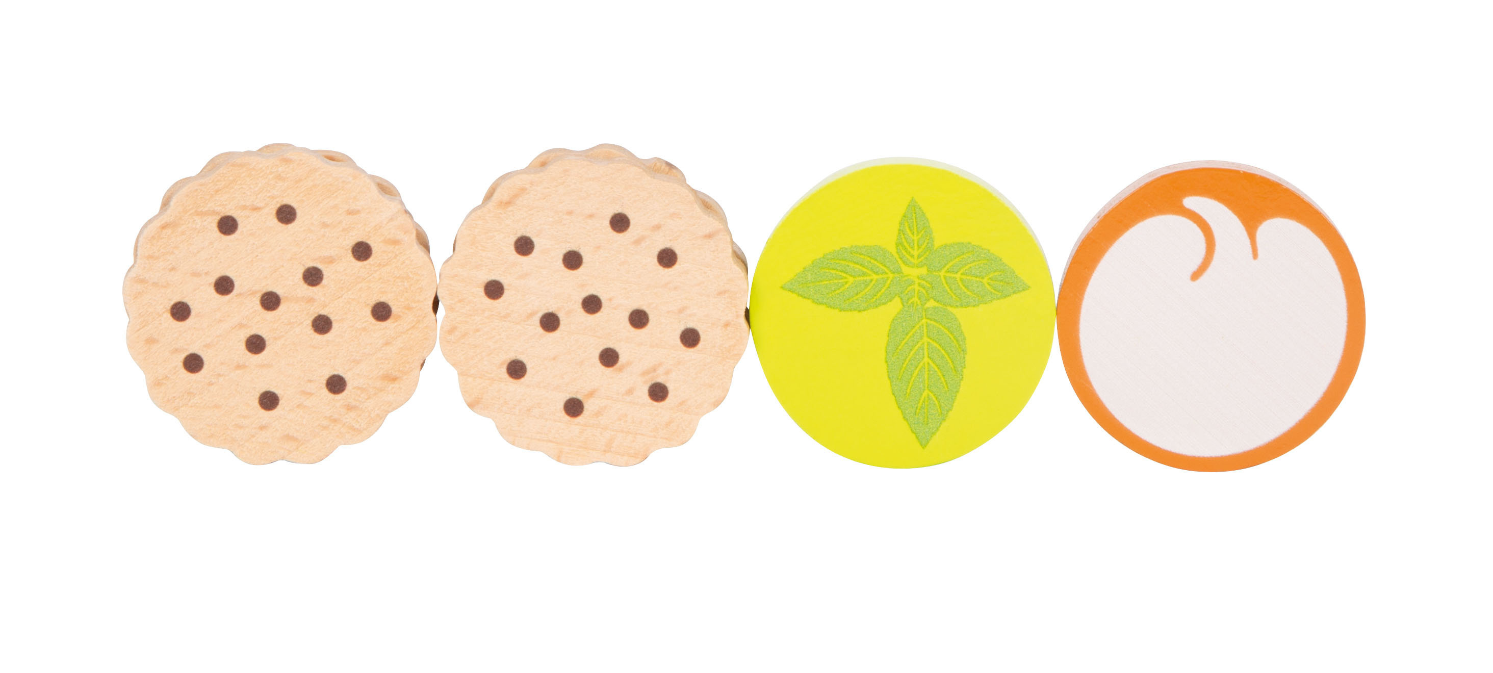 Kekse und Tee aus Holz für Kinderküche