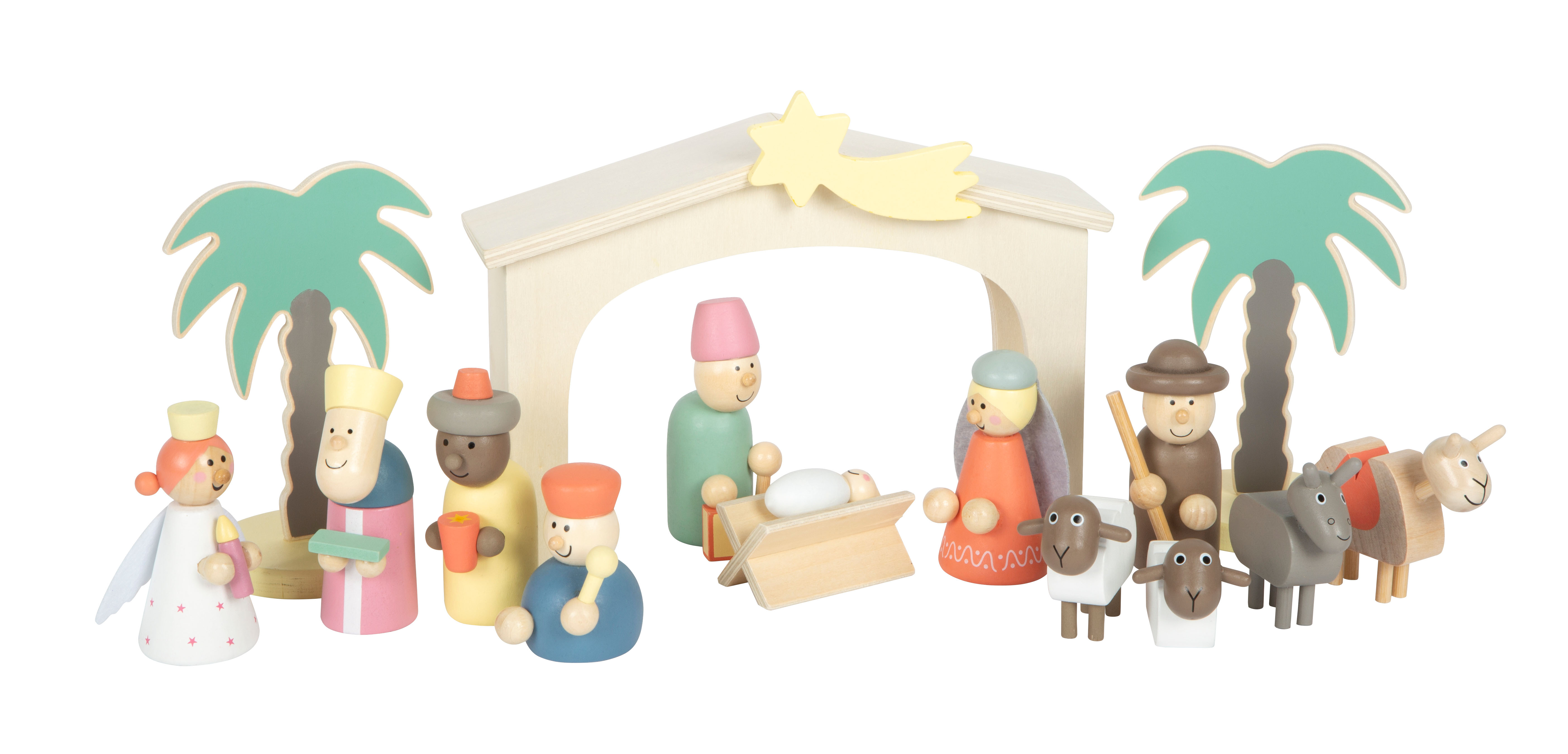 Spielset Holzkrippe Weihnachtsgeschichte Figuren mit Jesus