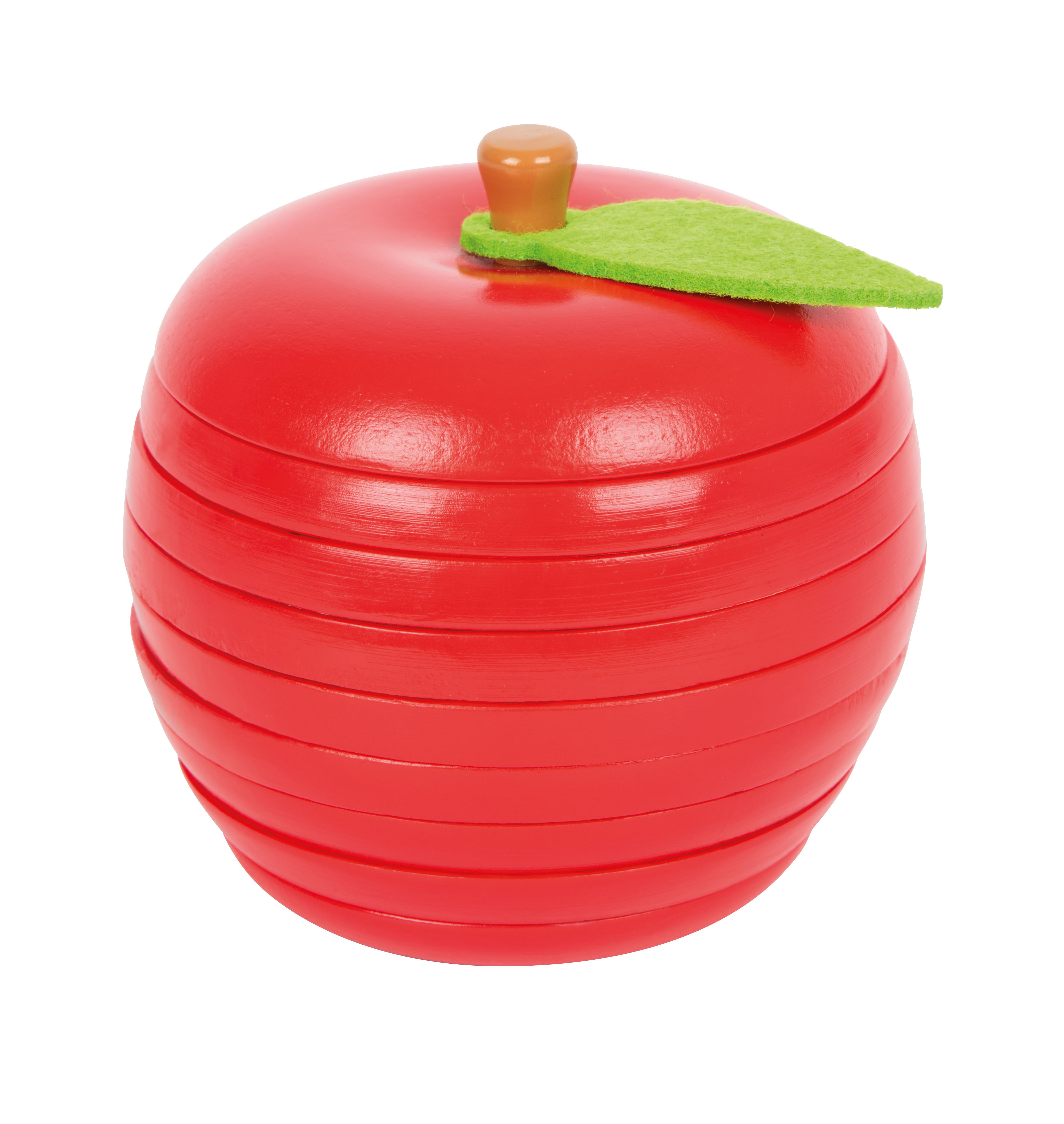 Roter Apfel aus Holz mit Filzblatt