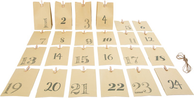 Calendario de Adviento bolsas de papel, natural