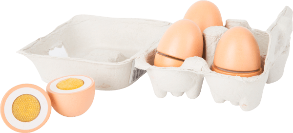 Schneidbare Eier aus Holz inklusive Pappkarton für die Spielküche oder den Kaufmannsladen