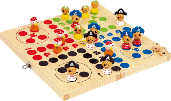 Ludo-Spiel aus Holz mit Piraten-Spielfiguren