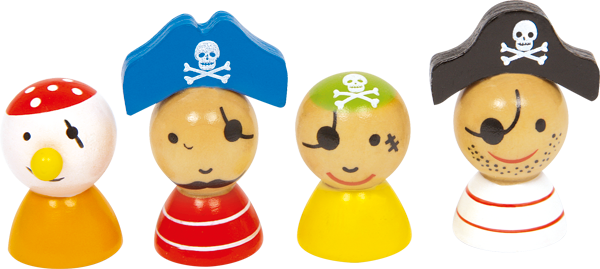 Vier bunte Piraten Spielfiuren aus Holz