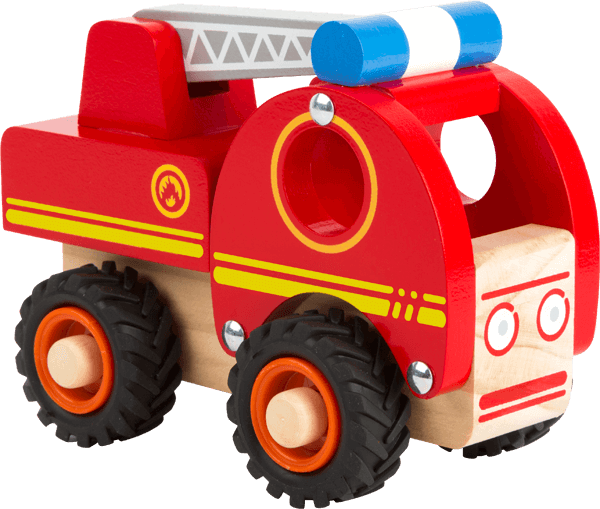 Spielfahrzeug aus Holz in Feuerwehr-Farben