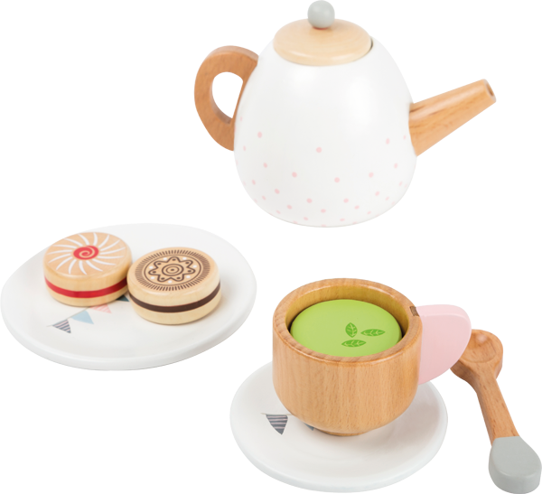Kinder-Teeservice aus Holz mit Kanne und Tassen
