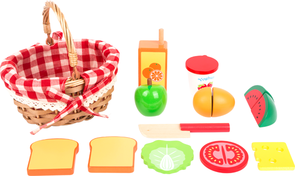 Picknickkorb mit Schneide-Lebensmitteln