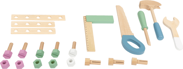 Kinderwerkzeuge aus Holz in Pastellfarben
