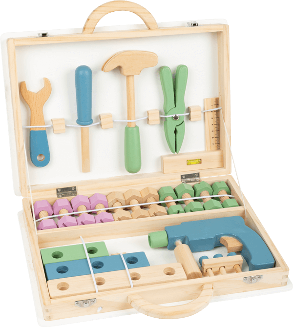 Kinder-Werkzeuge aus Holz im Werkzeugkoffer