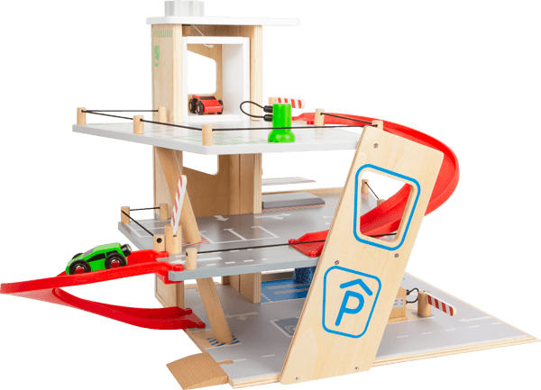 Spiel-Parkhaus für Kinder mit Tankstelle