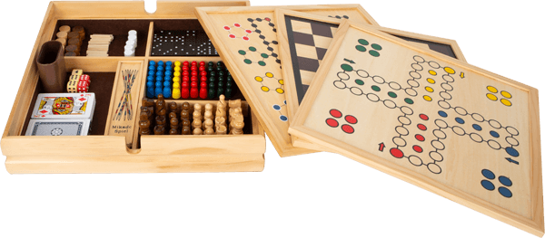 Große Gesellschaftsspiele-Sammlung aus Holz