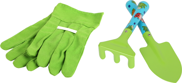 Handschuhe und Gartengeräte für Kinder