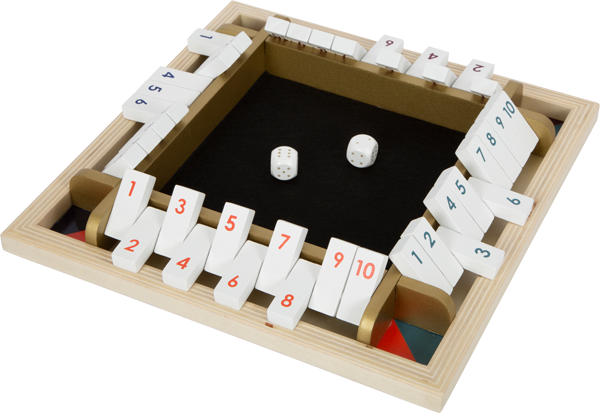 Modernes Shut the Box-Spiel aus Holz mit Würfeln