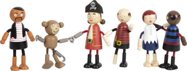 6 bewegliche Piratenfiguren aus Holz
