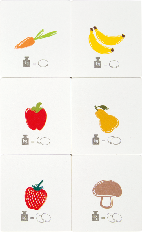 Obst-Karten aus Holz für Spiel-Waage