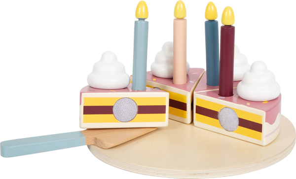 Schneide-Kuchen aus Holz mit Kerzen