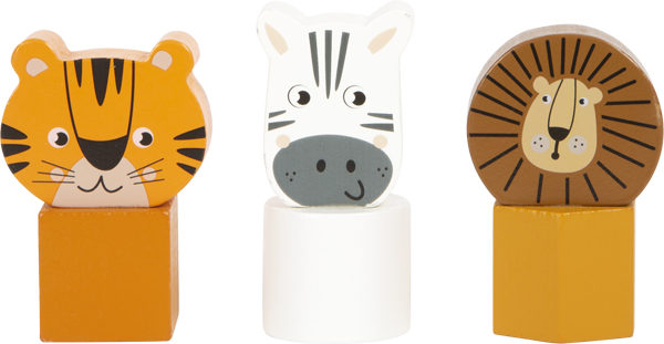 Holz-Tierfiguren Tiger, Zebra und Löwe für Kinder