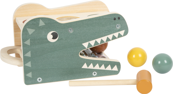 Klopfspiel-Krokodil mit Kugeln und Hammer