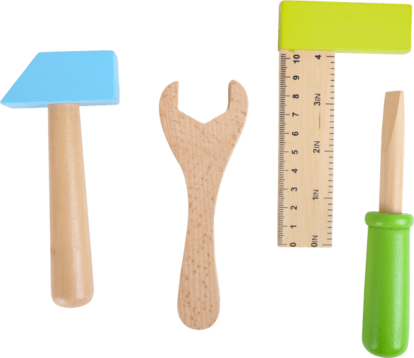 Werkzeuge aus Holz zum reparieren, schrauben und bohren