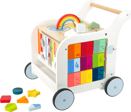 Lauflernwagen aus Holz mit Regenbogen Spielzeug