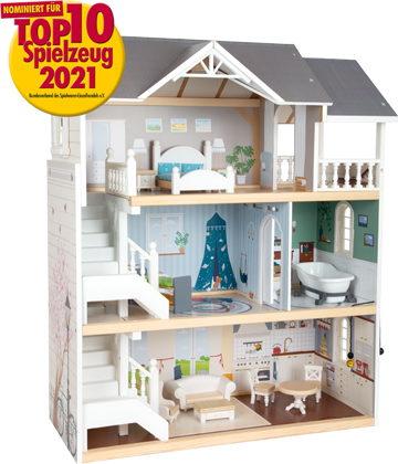 Puppenhaus mit drei Etagen und Möbeln