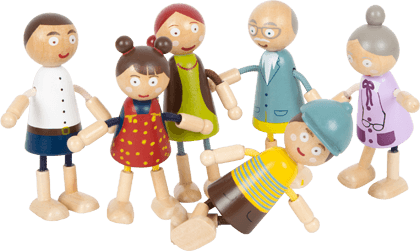Famiglia di bambole pieghevoli in legno