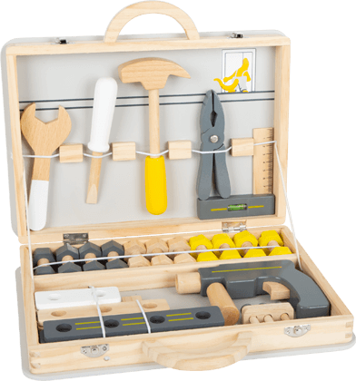 Kinder-Werkzeuge aus Holz im Werkzeugkoffer