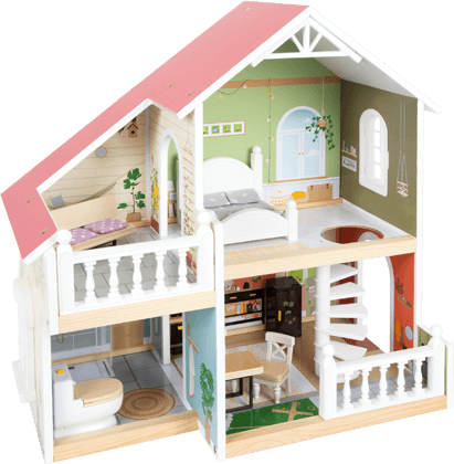 Maison de poupée avec terrasse au toit