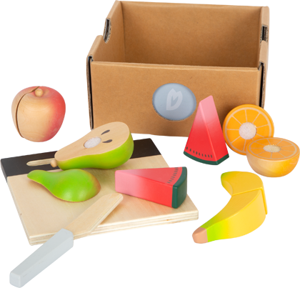 Obst-Set aus Holz mit Brettchen zum Spielen